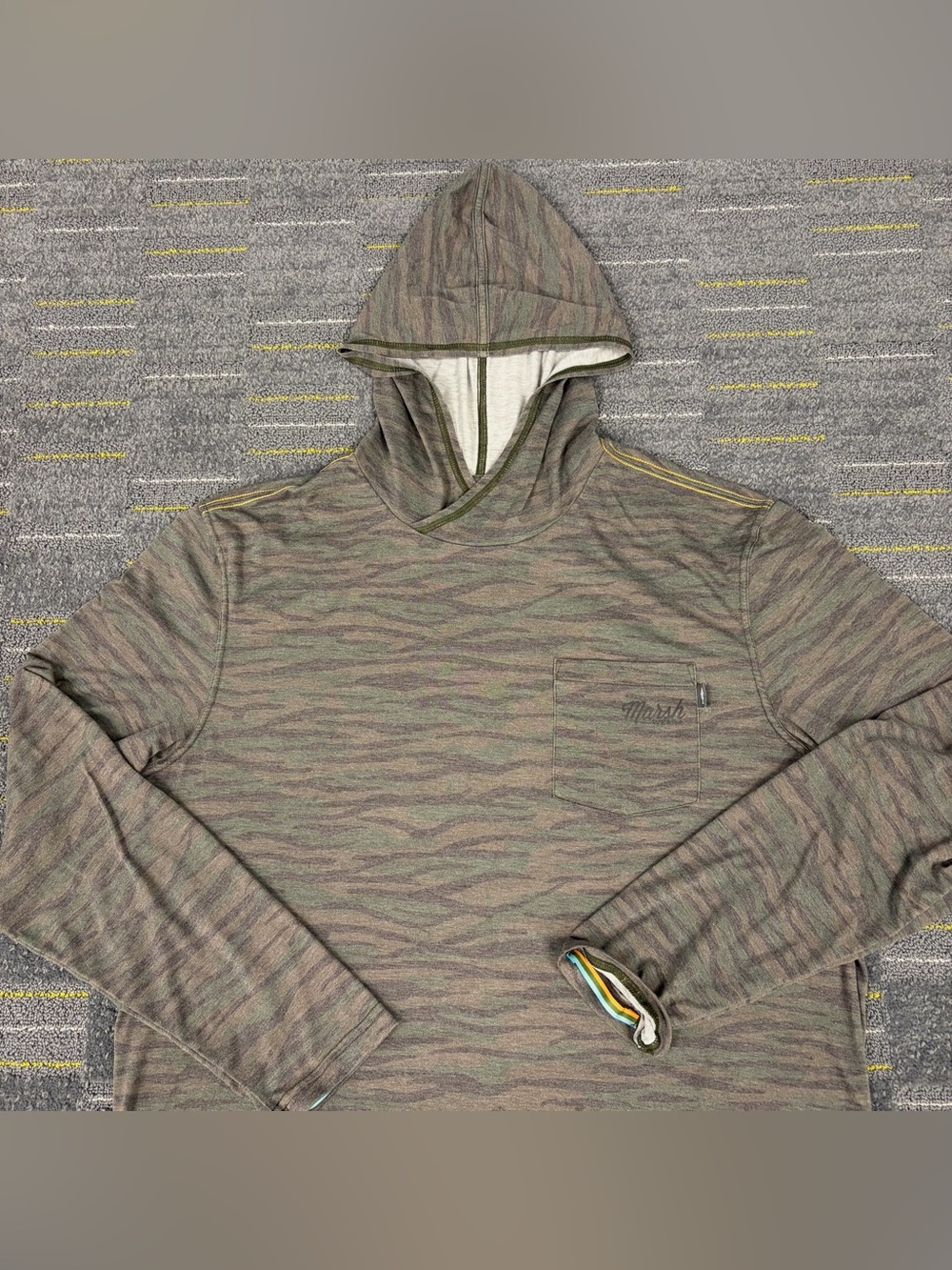 Marsh Wear Fossil Copper Camo Pamlico Hooded Sun Shirt Men’s XL Pocket Outdoor